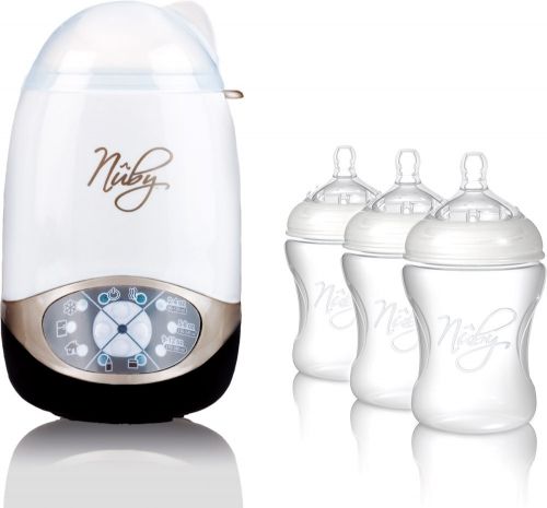 Nuby - Дигитален нагревател и стерилизатор Deluxe 2в1 + 3бр. силиконови шишета Natural Touch PP 210мл. 