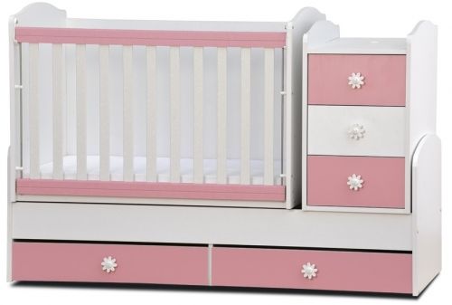 Dizain Baby Детско трансформиращо се легло-люлка *НИА* Бяло/Розово