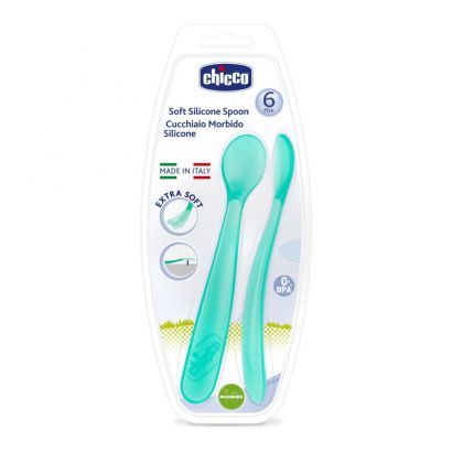 Chicco - Комплект силиконови лъжички 6м+ - сини