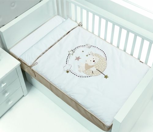 Interbaby - Бебешки спален комплект от 3 части със завивка *Мече и луна* - бежов