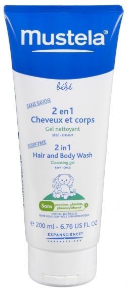 Mustela- 2 в 1 Измиващ гел-шампоан за коса и тяло за бебета и деца с формула без сълзи