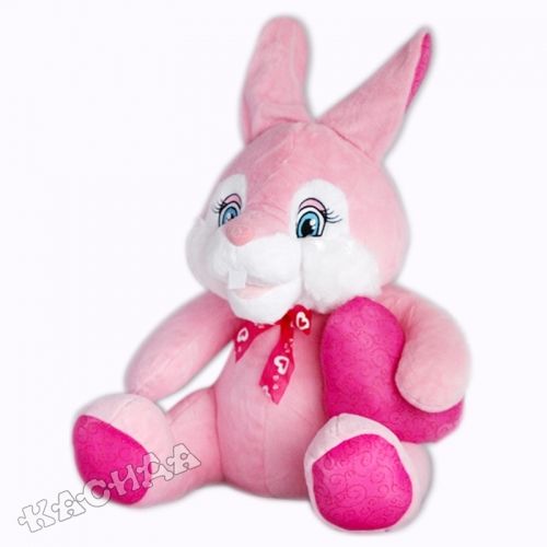 АМЕК Зайче със сърце и звук - 50 см. *розово*