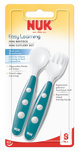 NUK Комплект пластмасова лъжичка и виличка син