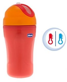 Chicco - Чаша със силиконова сламка 18м + - червена