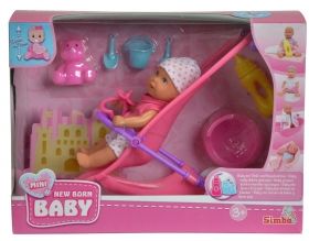 Simba New Baby Born Мини кукла с количка и аксесоари 