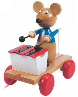 Woody - Дървена играчка за дърпане *Мишка с ксилофон*