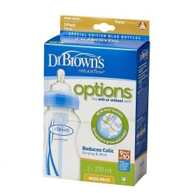 Dr.Brown`s Natural Flow Options - Широки шишета за хранене 270ml. 2бр. *синьо*
