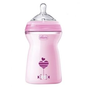 Chicco -  Шише със силиконов биберон 'Natural Feeling' 330мл. (6м+)  розов