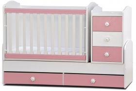 Dizain Baby Детско трансформиращо се легло-люлка *НИА* Бяло/Розово