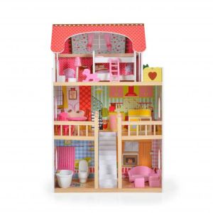 Moni Toys- Дървена къща за кукли с обзавеждане Emily