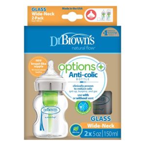 Dr.Brown's Wide-Neck Options+ 150 ml. Стъклено шише - 2бр.