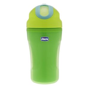 Chicco - Чаша със силиконова сламка 18м + - зелена