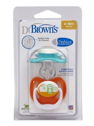 Dr. Brown`s - 2бр.Силиконови ортодонтски залъгалки Prevent - 6-18м. - маймуна