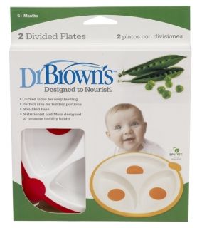 Dr. Brown`s - Порционни чинийки с разделител - 2 бр. *червено и жълто*