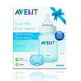 AVENT - Подаръчен комплект - Шише 260ml и залъгалка Sensitive 0-6m - за момче 