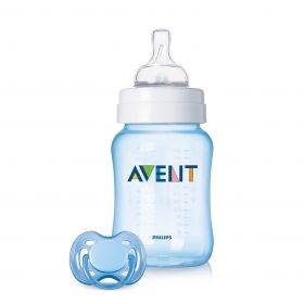 AVENT - Подаръчен комплект - Шише 260ml и залъгалка Sensitive 0-6m - за момче 