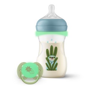 Philips AVENT -  Бебешко шише Natural Response със залъгалка светещи